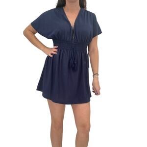 2/$30 FORTUNE Swimwear Cover Up Size S / M New Navy Blue Smocked Waist Jersey